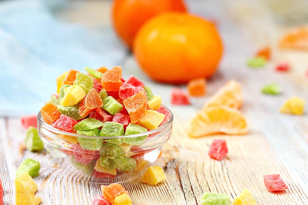 Sweet candied fruit of different colors