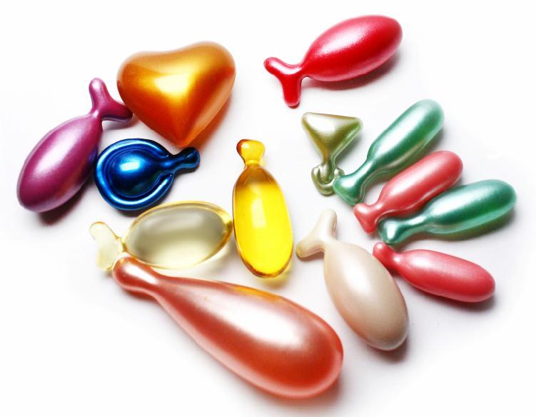 Different shapes and colors of softgel capsule