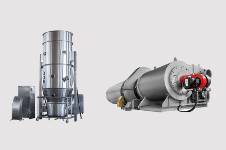 fluid bed dryer and rotary dryer