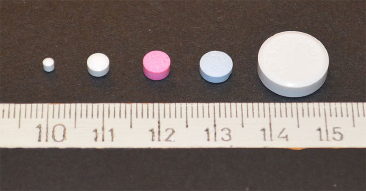 Different sizes of tablets achieved through different types of tooling