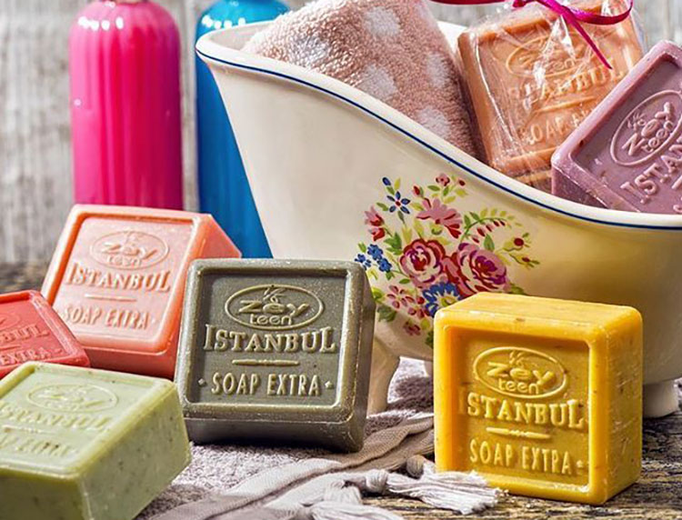 Soaps manufactured in different colors