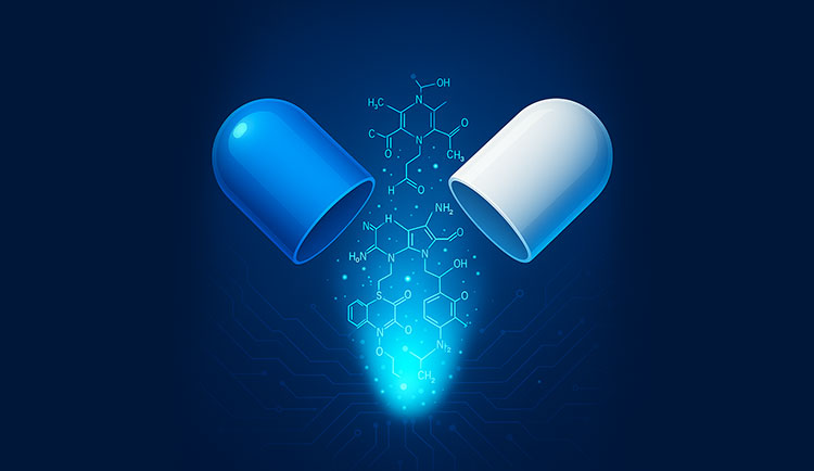 Photo showing two parts of blue white capsule