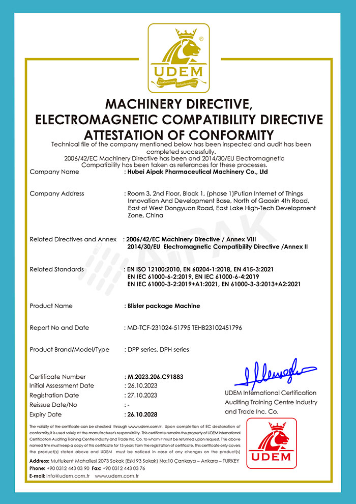 Blister package machine CE certificate