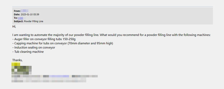 Powder filling inquiry from customer