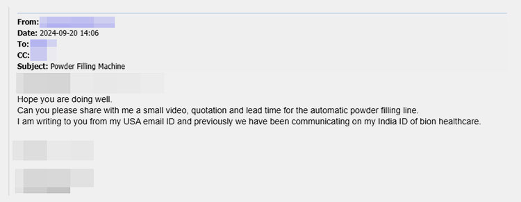 Powder filling machine inquiry