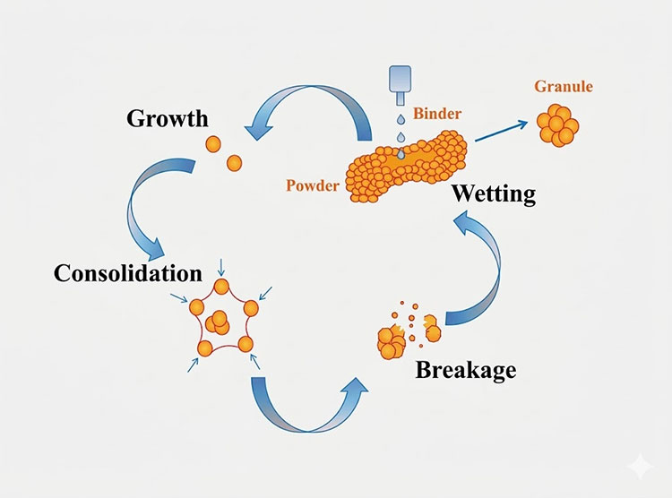 Granulation process powder flow
