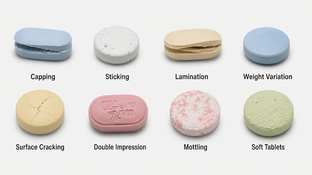 Shaped tablet compression defects