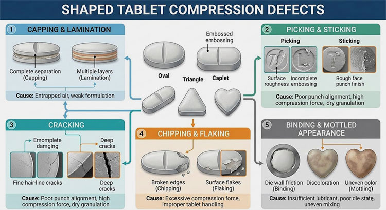 Shaped tablet compression defects