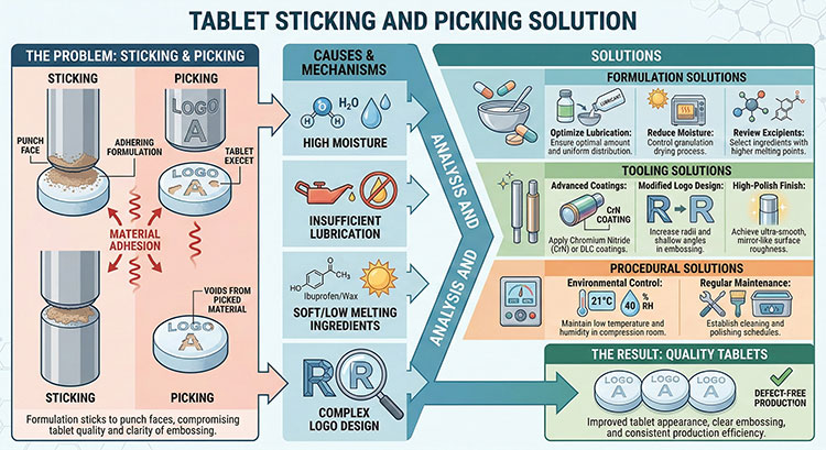 Tablet sticking and picking solution