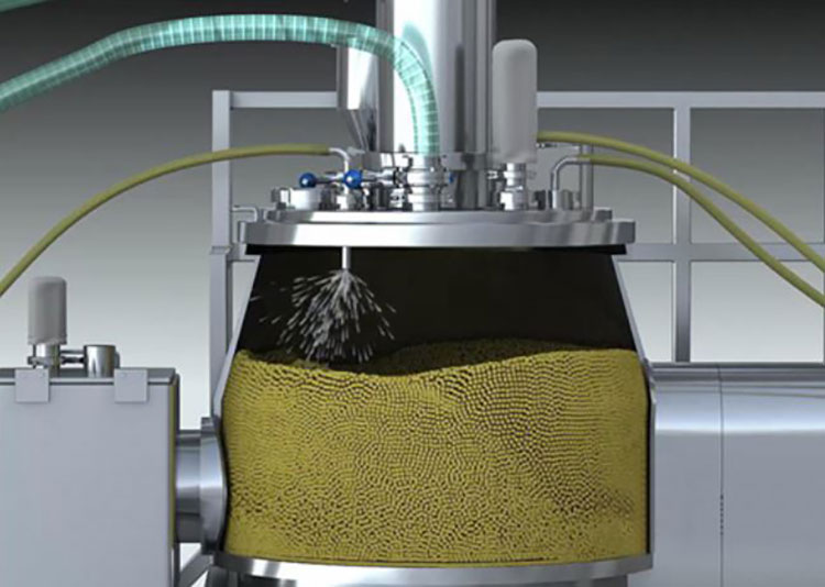 Wet mixing phase in granulator