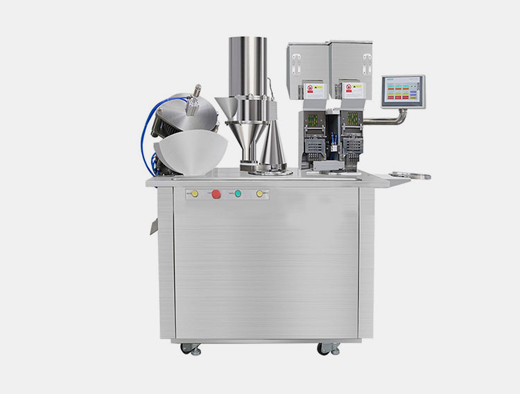 Double-head semi-auto capsule filling machine for sticky powders